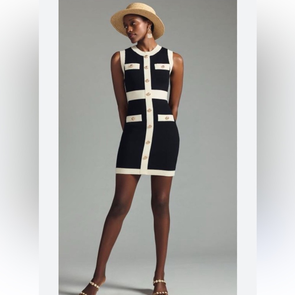Endless Rose Black and Cream Button-Front Mini Dress - Picture 4 of 4